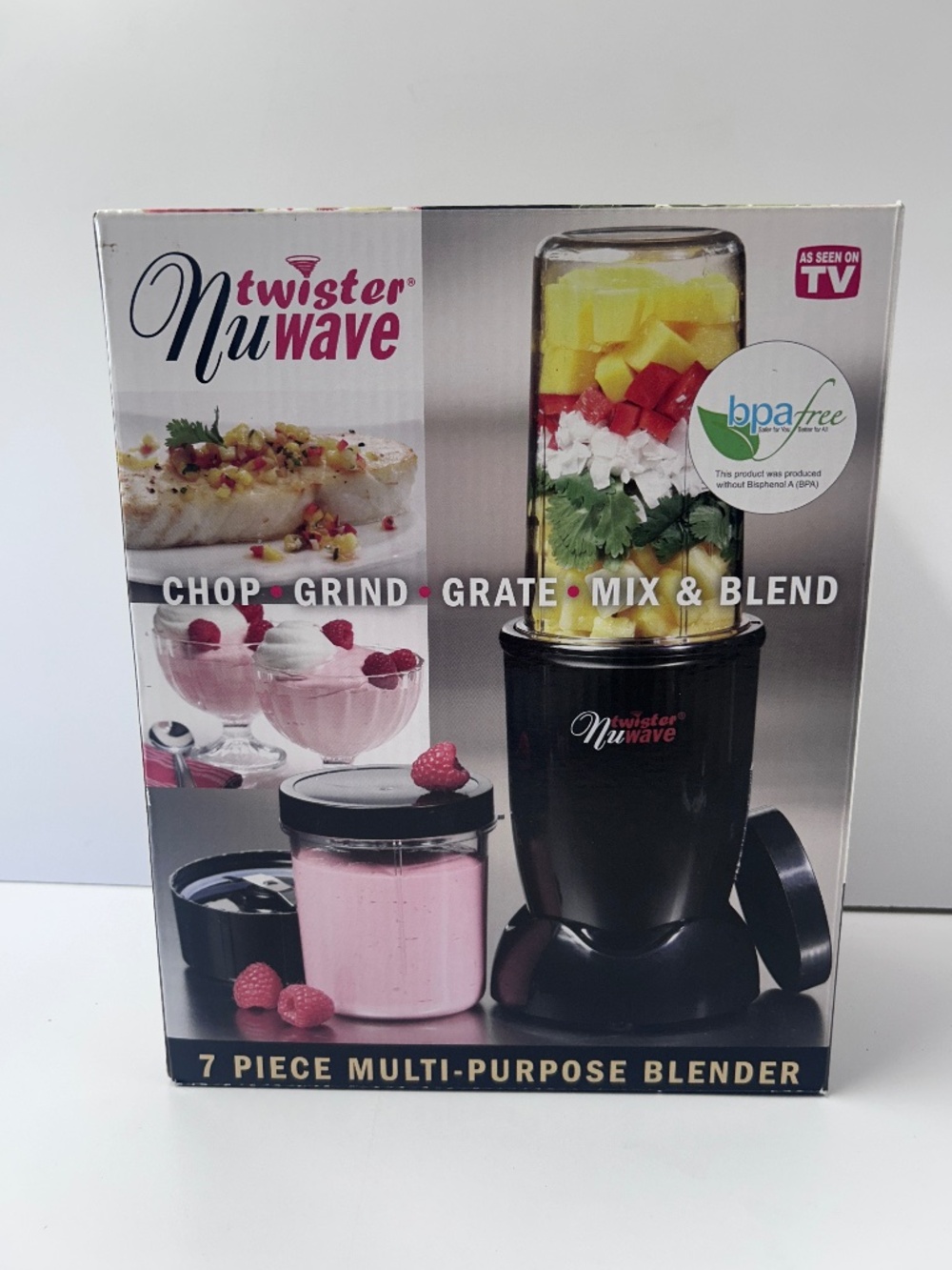 NIB NuWave Twister 7 Piece Multi Purpose Blender Set Black Chop Grind Mix Blend